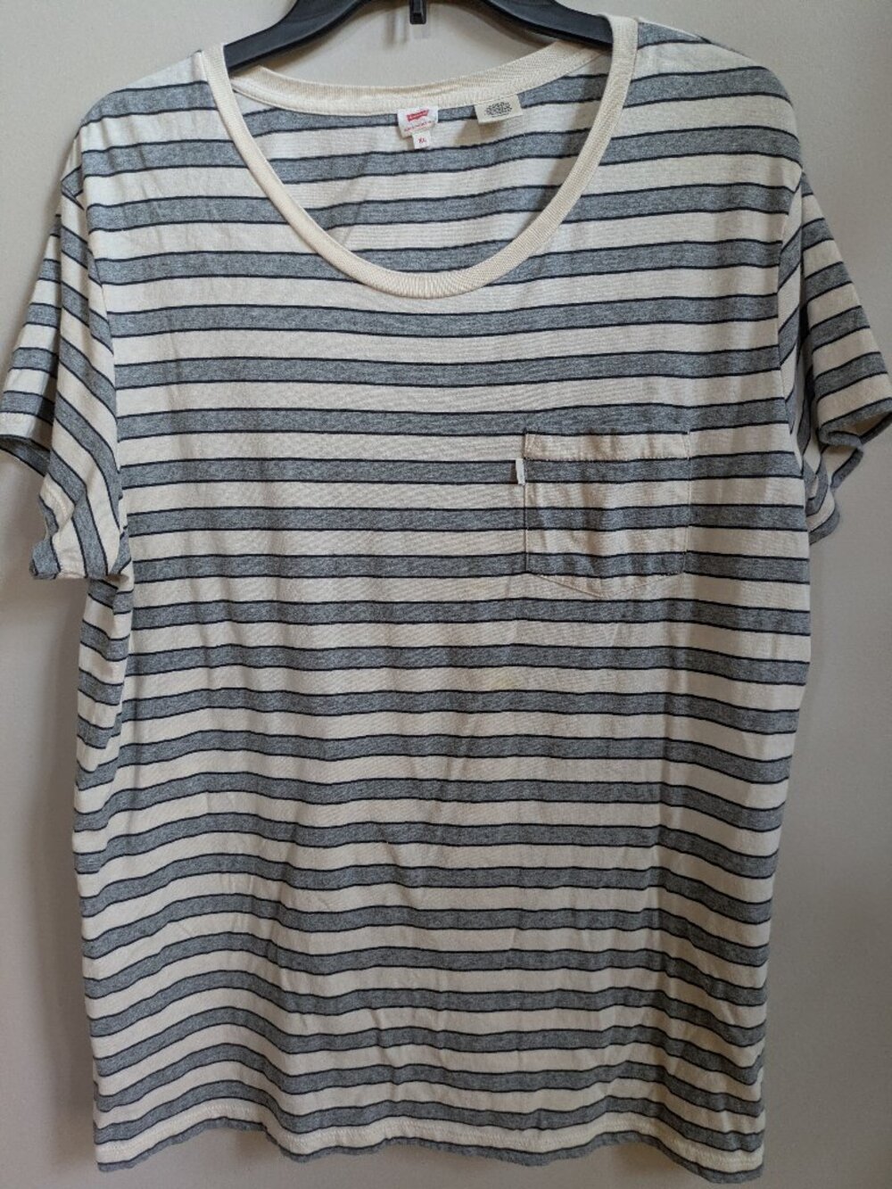 levis t shirt white woman xl grey black stripes #277